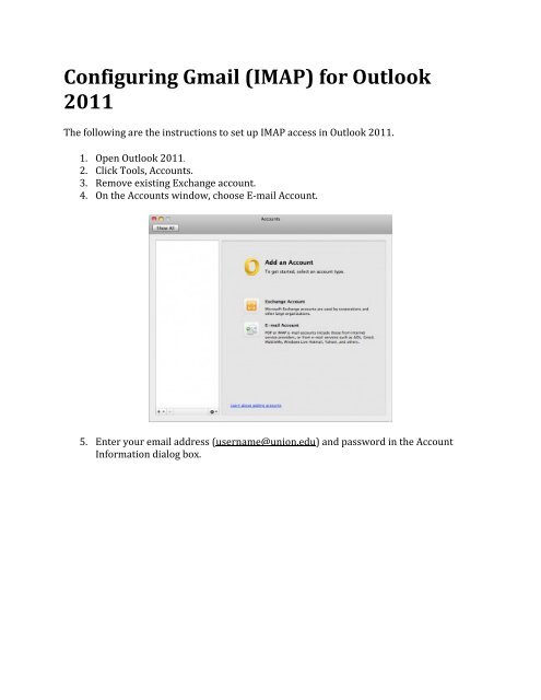 set up gmail accoun on outlook for mac